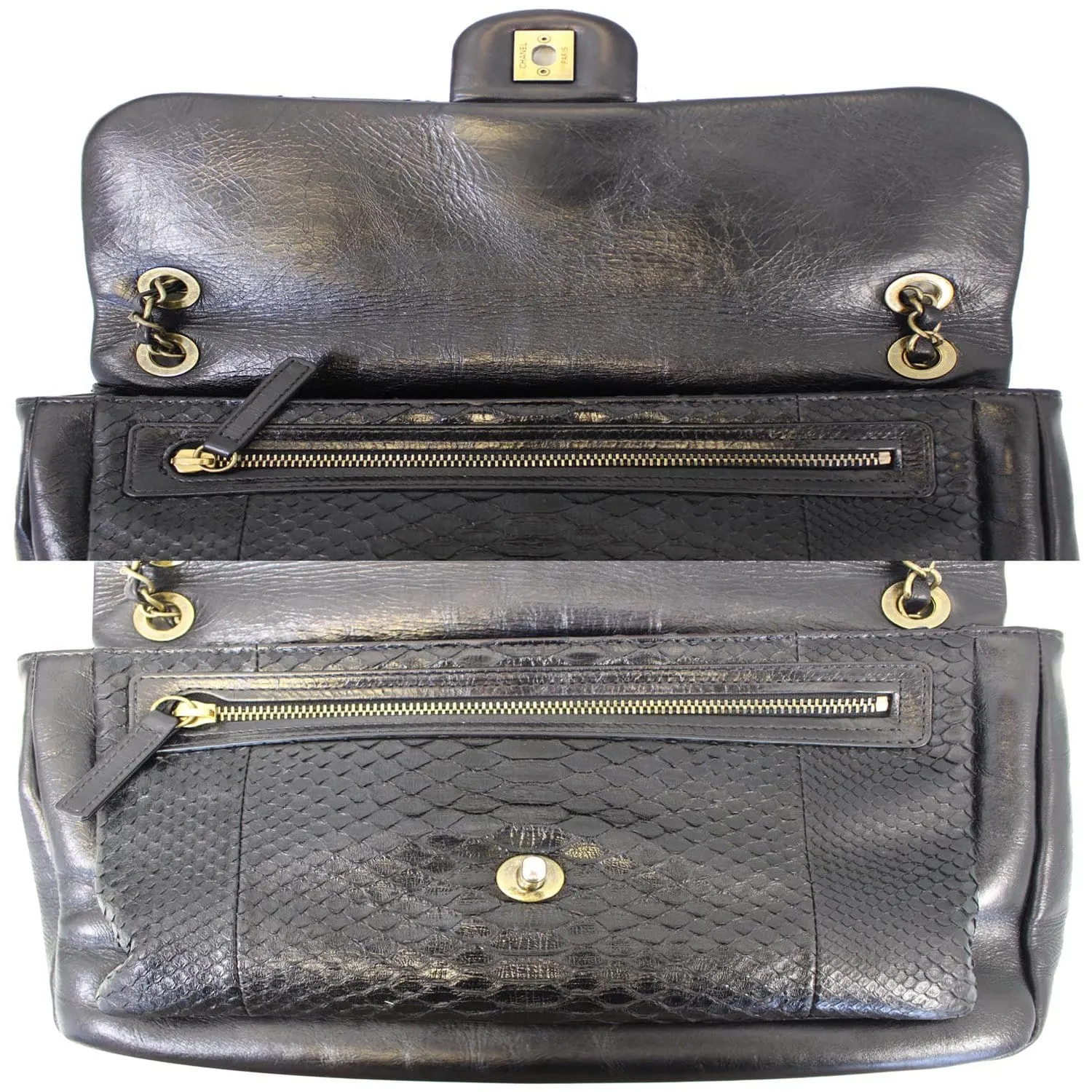 CHANEL Urban Mix Flap Calfskin Python Shoulder Bag Black