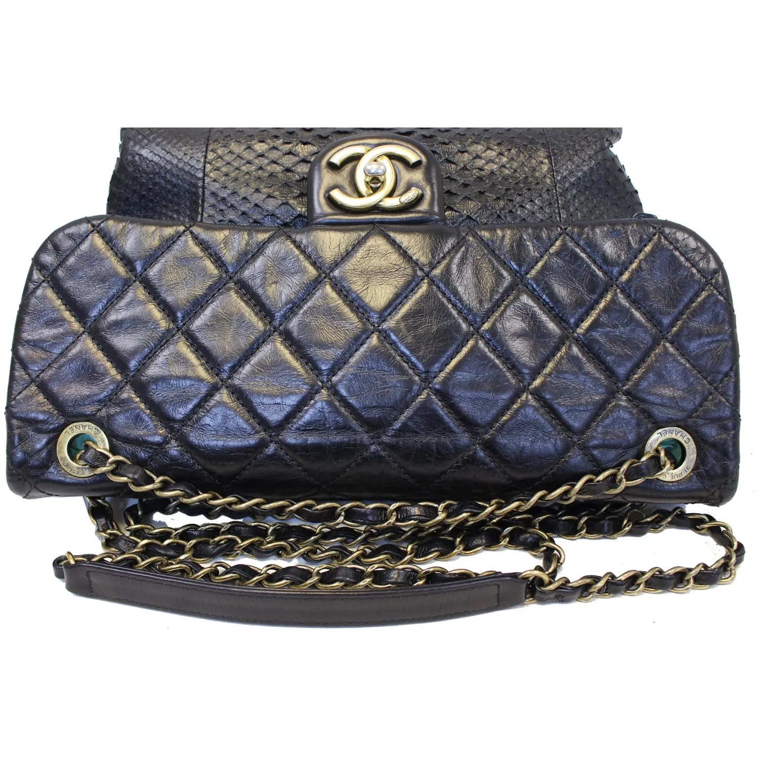 CHANEL Urban Mix Flap Calfskin Python Shoulder Bag Black