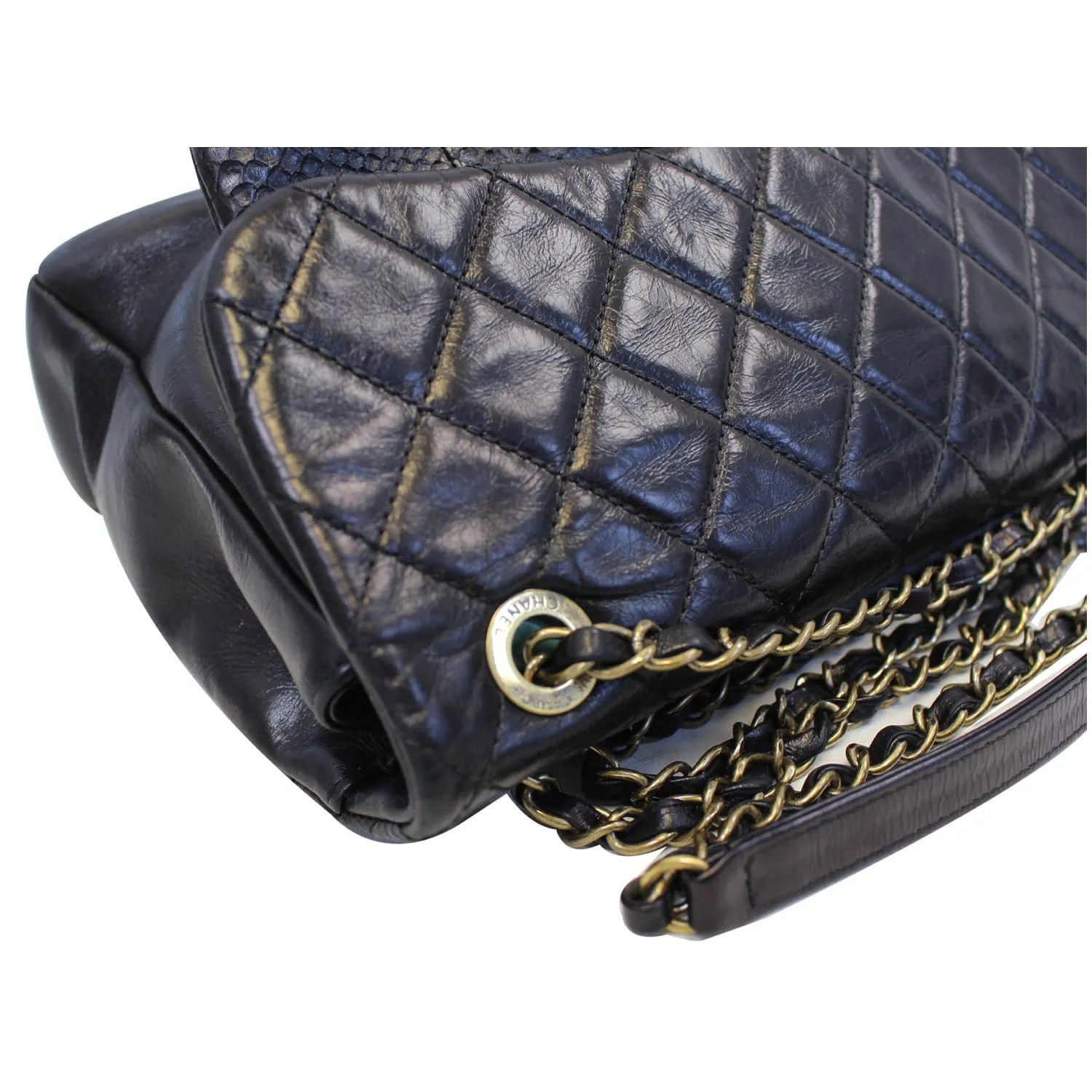 CHANEL Urban Mix Flap Calfskin Python Shoulder Bag Black