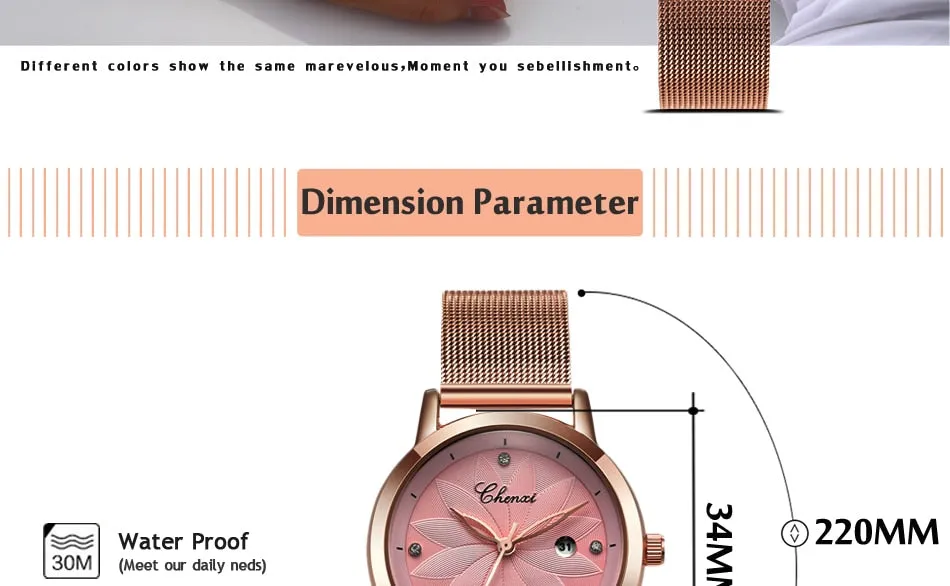 CHENXI Women Watch Simple Rose Gold Quartz Clock Ladies Waterproof Stainless Steel Watches Lady Luxury Brand Wrist Watch Clock