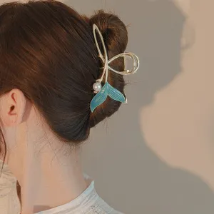 Chic Handmade Enamel Mermaid Pearl Charm Chignon Claw Clip Hair Clip
