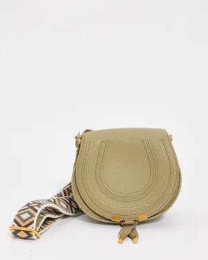 Chloé Faded Green Grained Leather Small Embroidered Marcie Saddle Bag