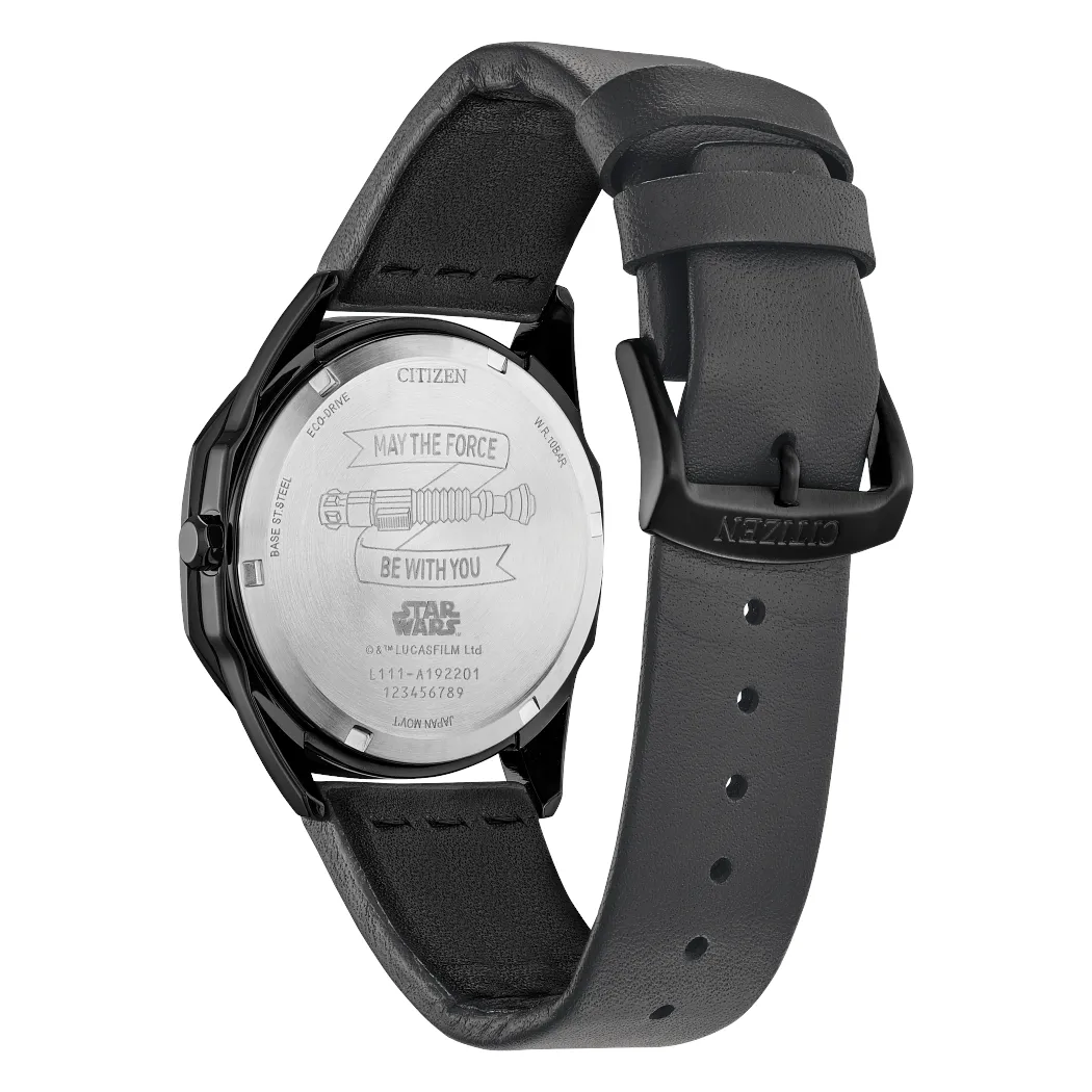 Citizen Jedi Master Mens Eco Drive Stainless Steel Black Dial Black Leather Strap Watch