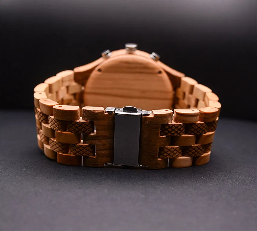 Classic Engraved Mens Wood Watch With Sapphire Face