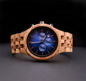 Classic Engraved Mens Wood Watch With Sapphire Face