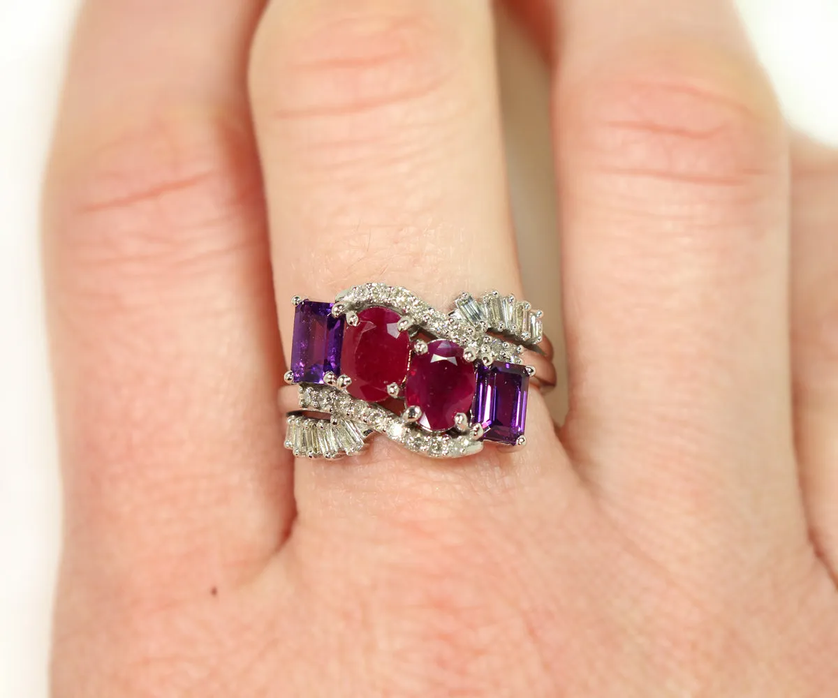 Cluster Ruby Amethyst Diamond Ring Redesigned