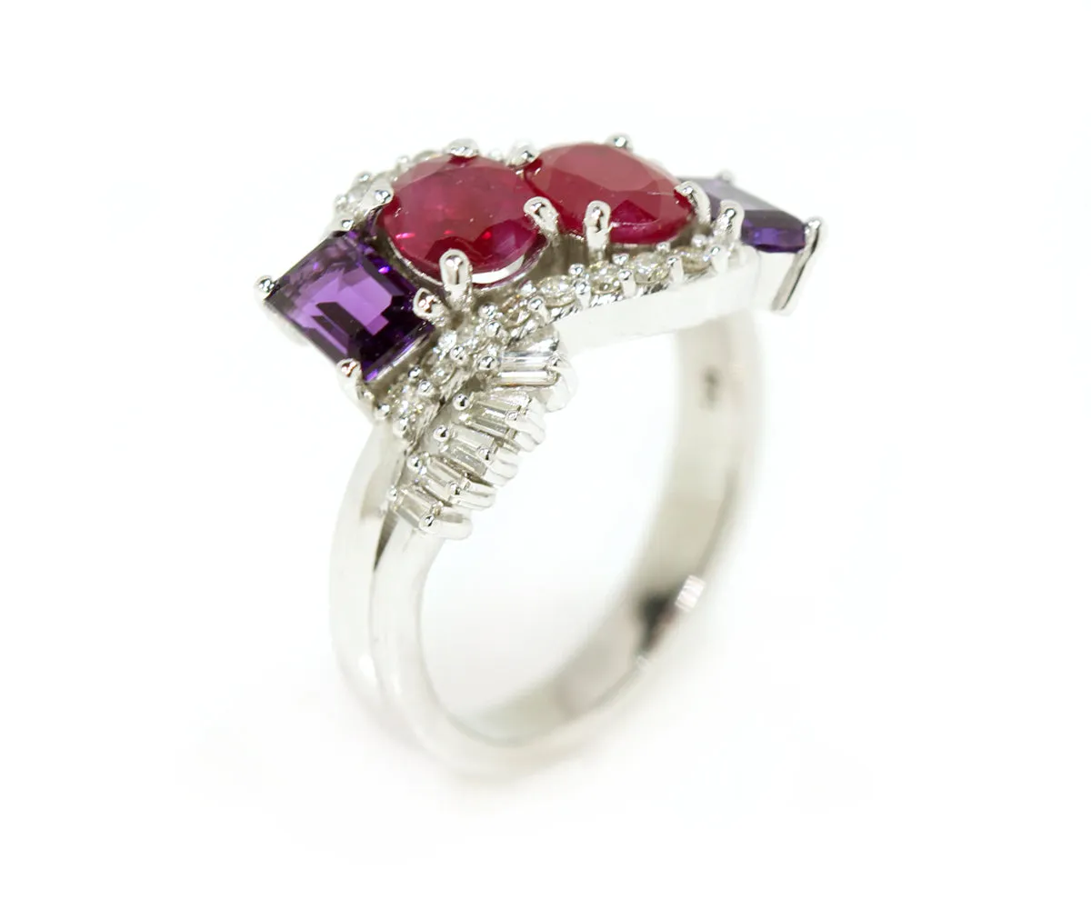 Cluster Ruby Amethyst Diamond Ring Redesigned