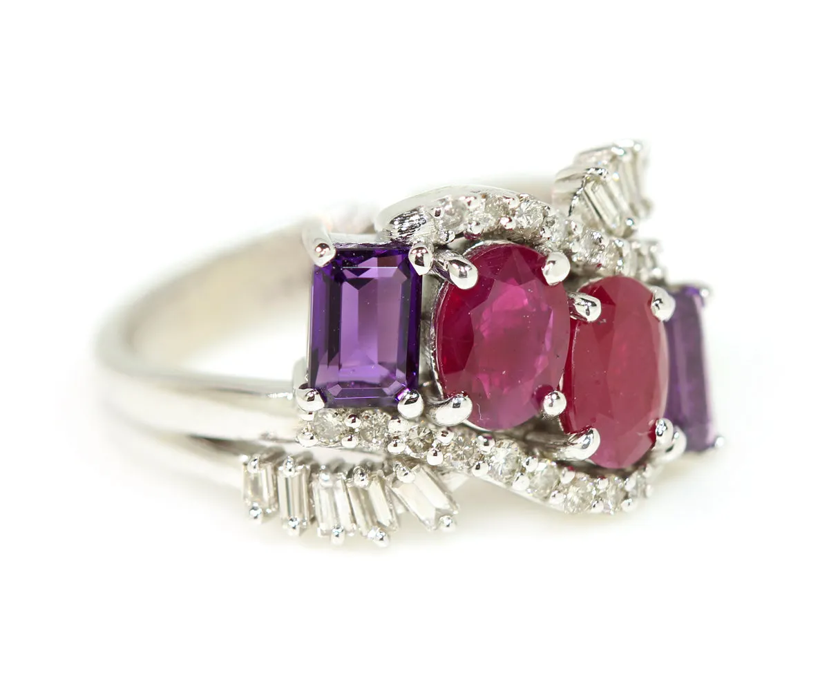 Cluster Ruby Amethyst Diamond Ring Redesigned