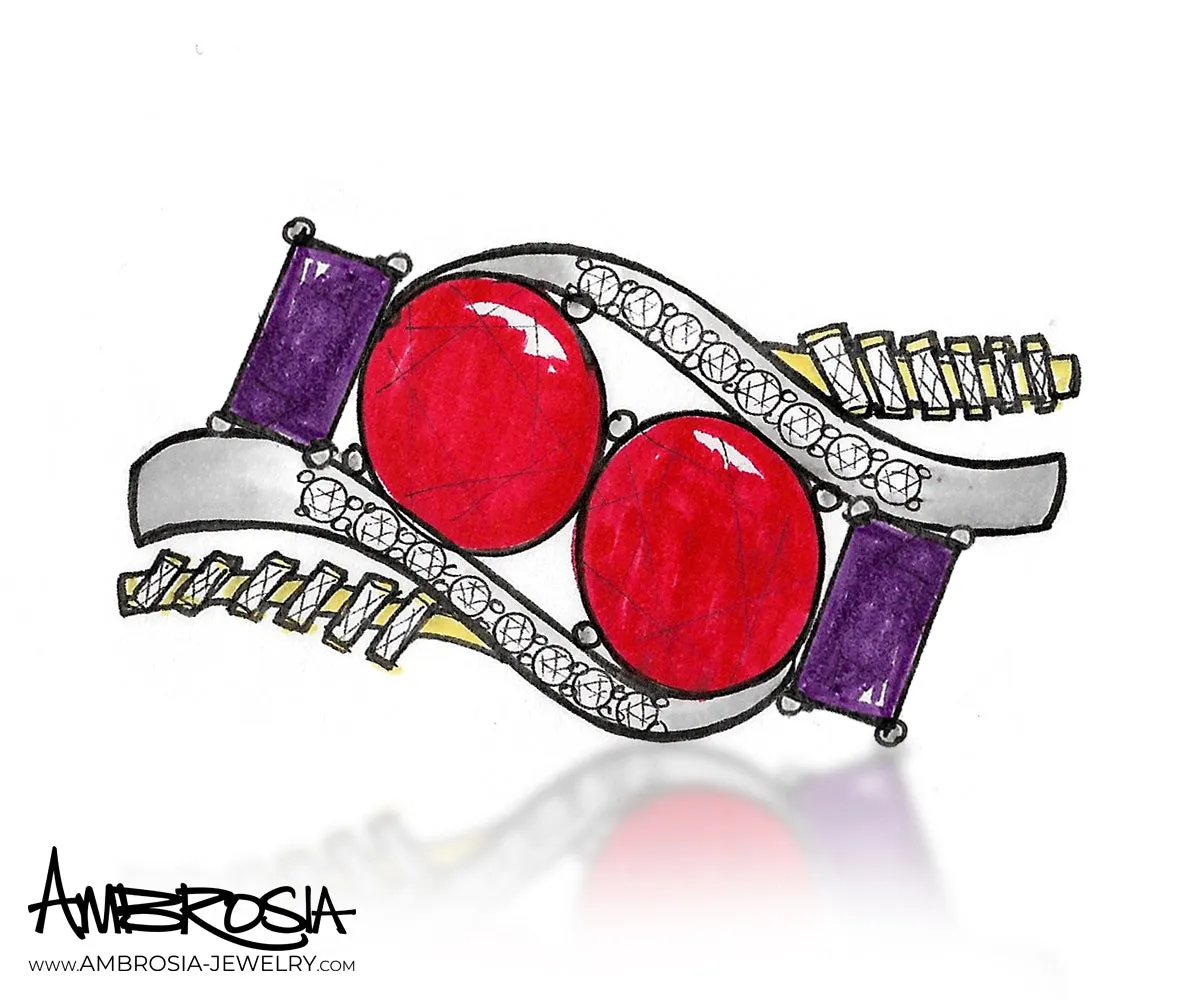 Cluster Ruby Amethyst Diamond Ring Redesigned