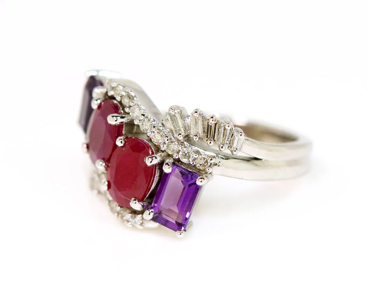 Cluster Ruby Amethyst Diamond Ring Redesigned