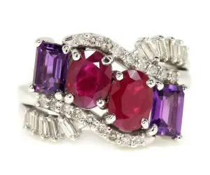 Cluster Ruby Amethyst Diamond Ring Redesigned