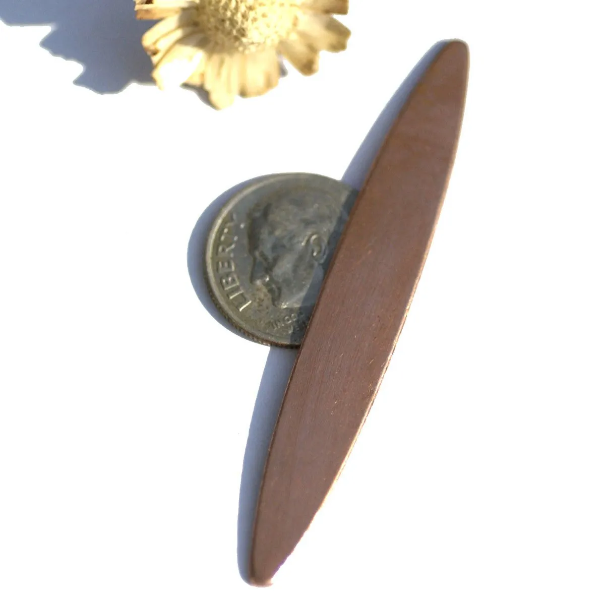 Copper or Brass or Bronze or Nickel Silver Blank LONG Eye 58mm x 8.3mm 24g Shaped for Blanks Enameling Stamping Texturing Soldering