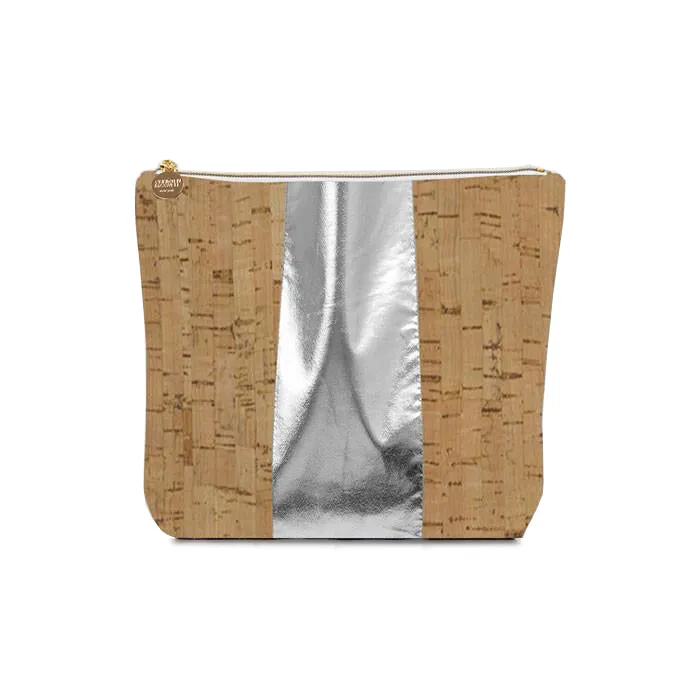 Cork & Metallic Faux Leather Racing Stripe Cosmetic Bag