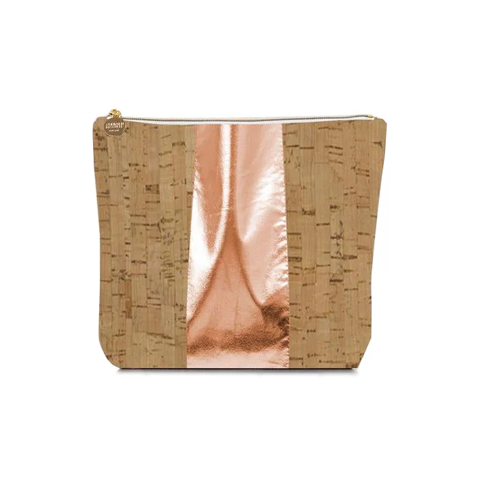Cork & Metallic Faux Leather Racing Stripe Cosmetic Bag