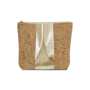 Cork & Metallic Faux Leather Racing Stripe Cosmetic Bag