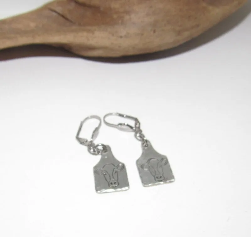 cow earrings, dangle drop earrings, farm animal jewelry , farm life jewelry , personalized earrings , stamped jewelry, bff cow lover gift