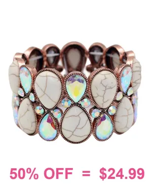 Cream stone & Bling stretch bracelet