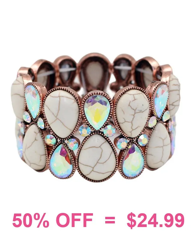 Cream stone & Bling stretch bracelet