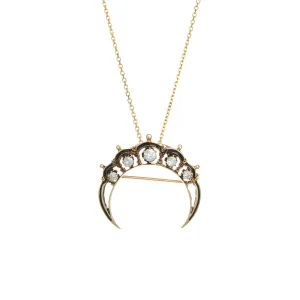 Crescent Moon Diamond Pendant Vintage 14k Yellow Gold Necklace Celestial Jewelry