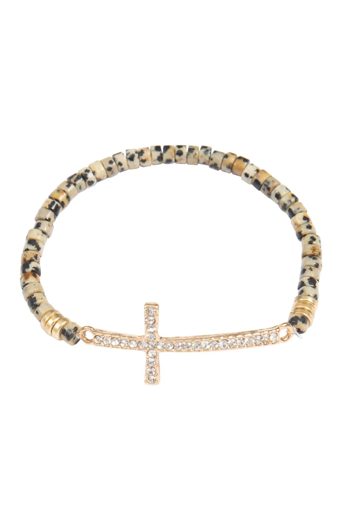 CROSS RHINESTONE WITH NATURAL STONE BEADS STRETCH BRACELET
