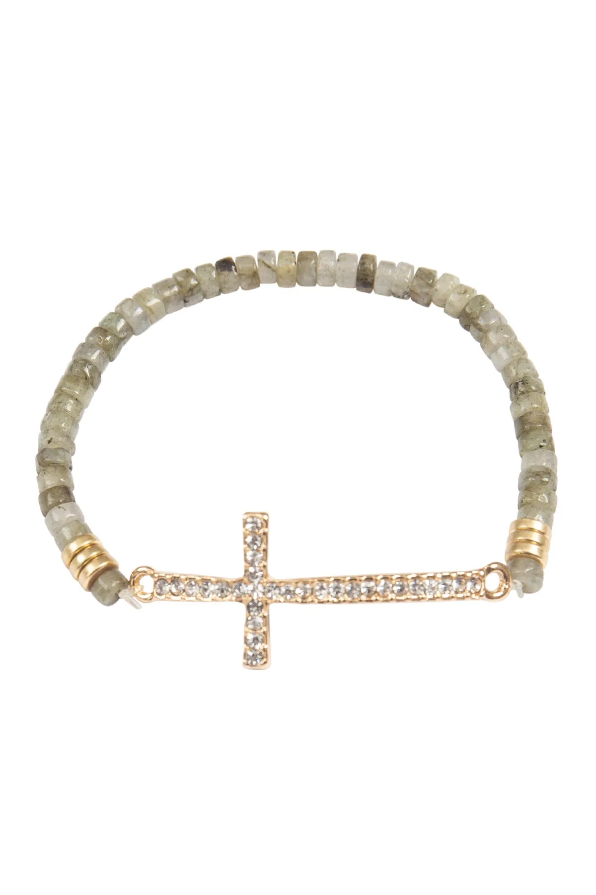 CROSS RHINESTONE WITH NATURAL STONE BEADS STRETCH BRACELET
