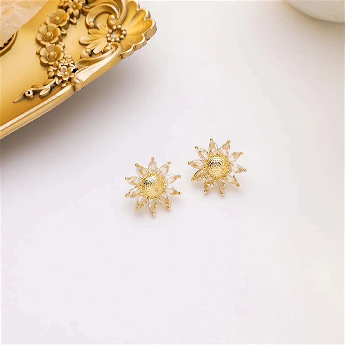 Crystal & 18K Gold-Plated Sunflower Stud Earrings