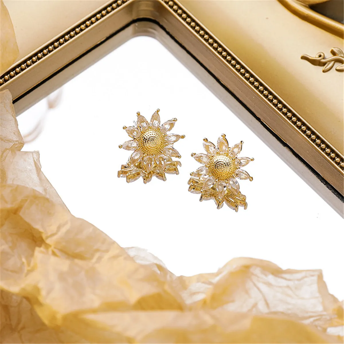 Crystal & 18K Gold-Plated Sunflower Stud Earrings