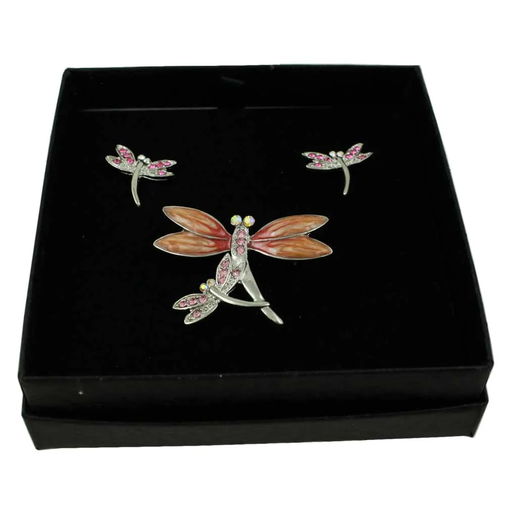 Crystal Dragonfly Brooch Pin and Earring Boxed Set - PRI078FBS