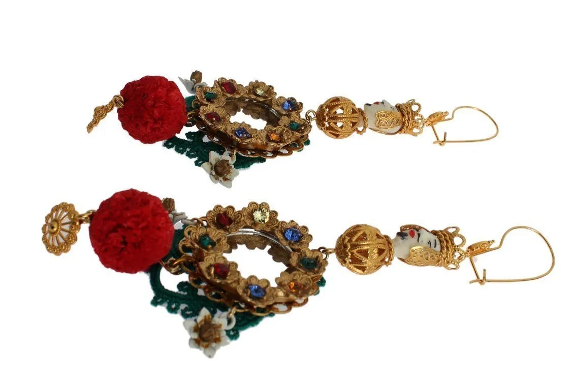 Crystal Gold Floral Pupi Doll Dangling Hook Earring