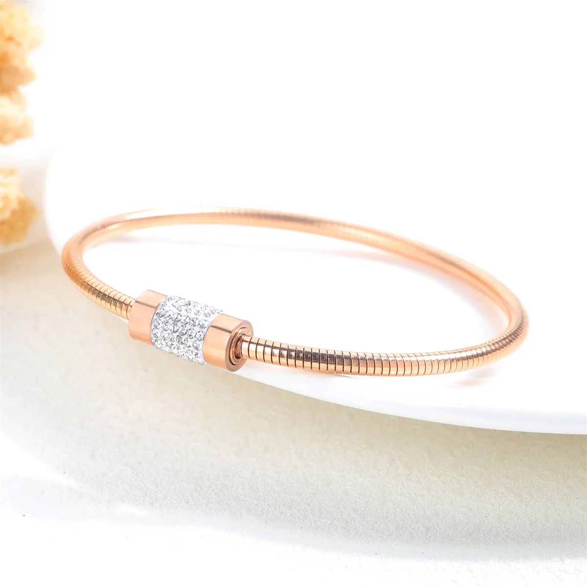 Cubic Zirconia & 18K Rose Gold-Plated Coil Bracelet