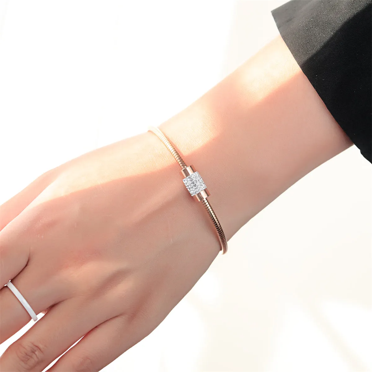 Cubic Zirconia & 18K Rose Gold-Plated Coil Bracelet