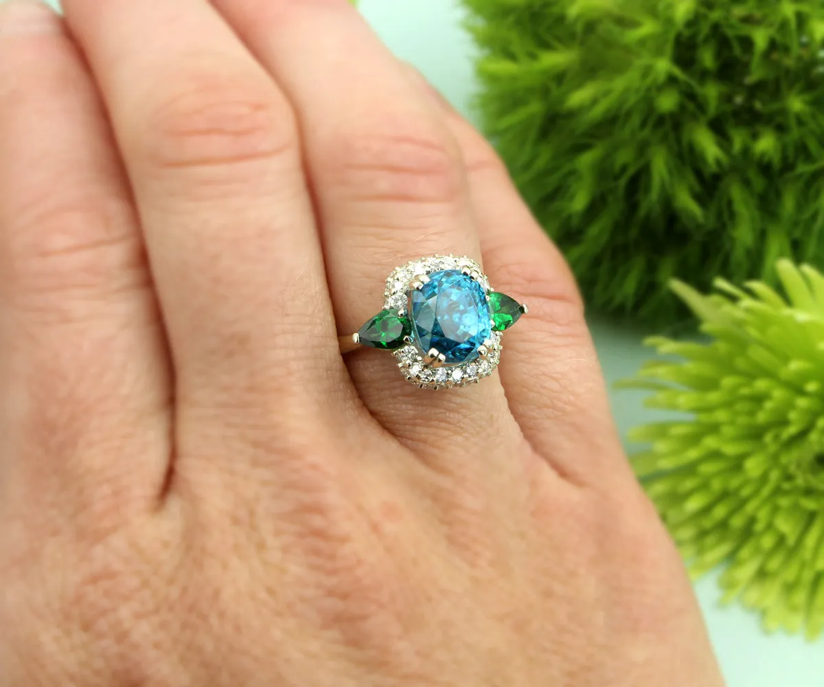 Cushion Zircon Tsavorite Garnet Halo Ring