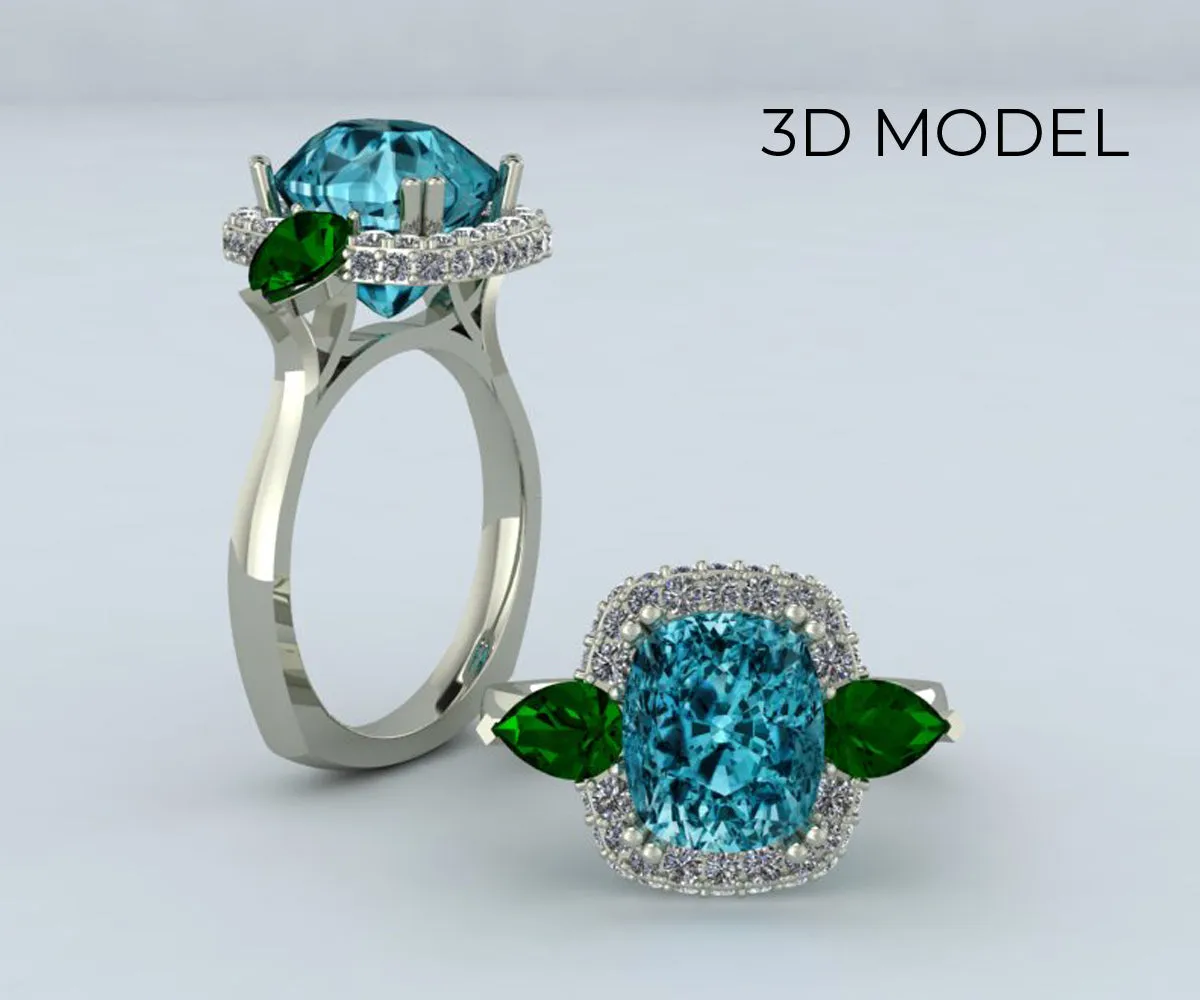 Cushion Zircon Tsavorite Garnet Halo Ring