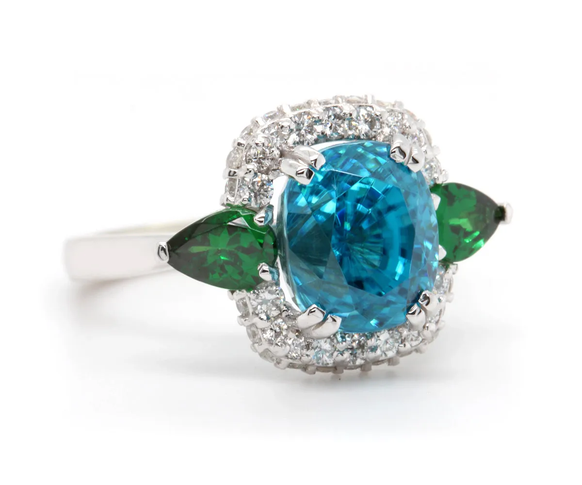 Cushion Zircon Tsavorite Garnet Halo Ring