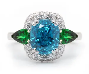 Cushion Zircon Tsavorite Garnet Halo Ring