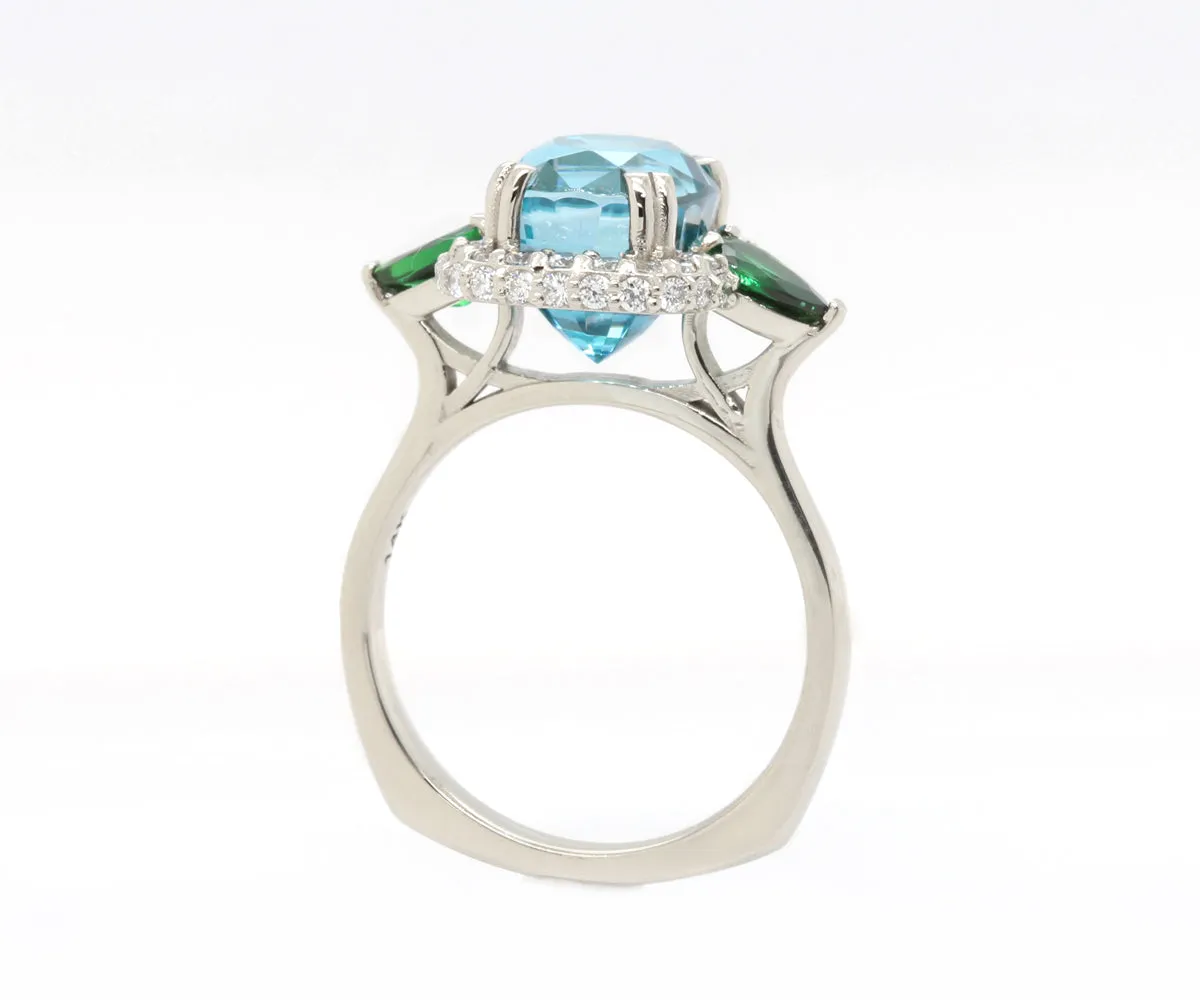 Cushion Zircon Tsavorite Garnet Halo Ring