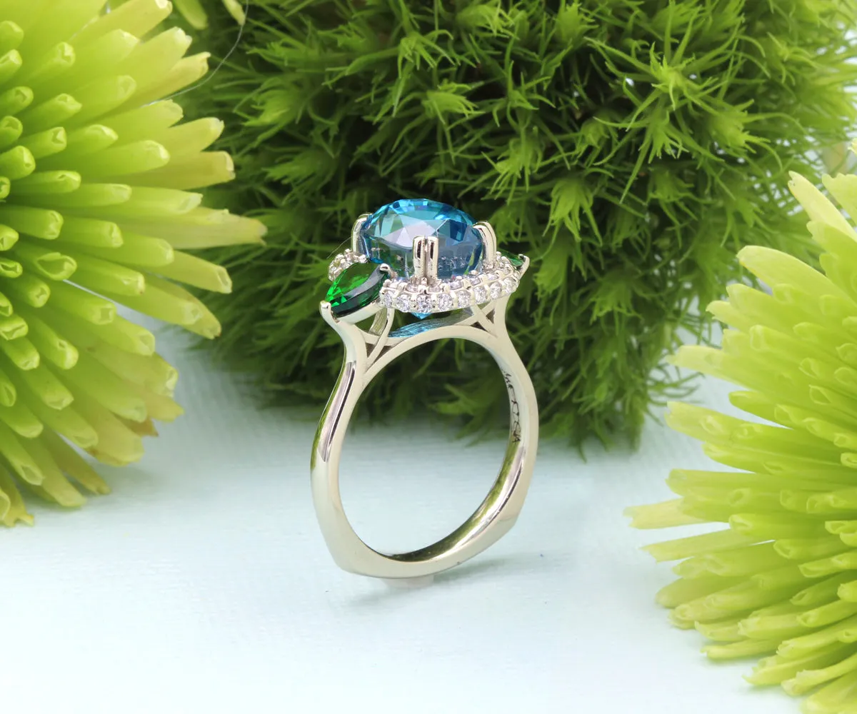Cushion Zircon Tsavorite Garnet Halo Ring