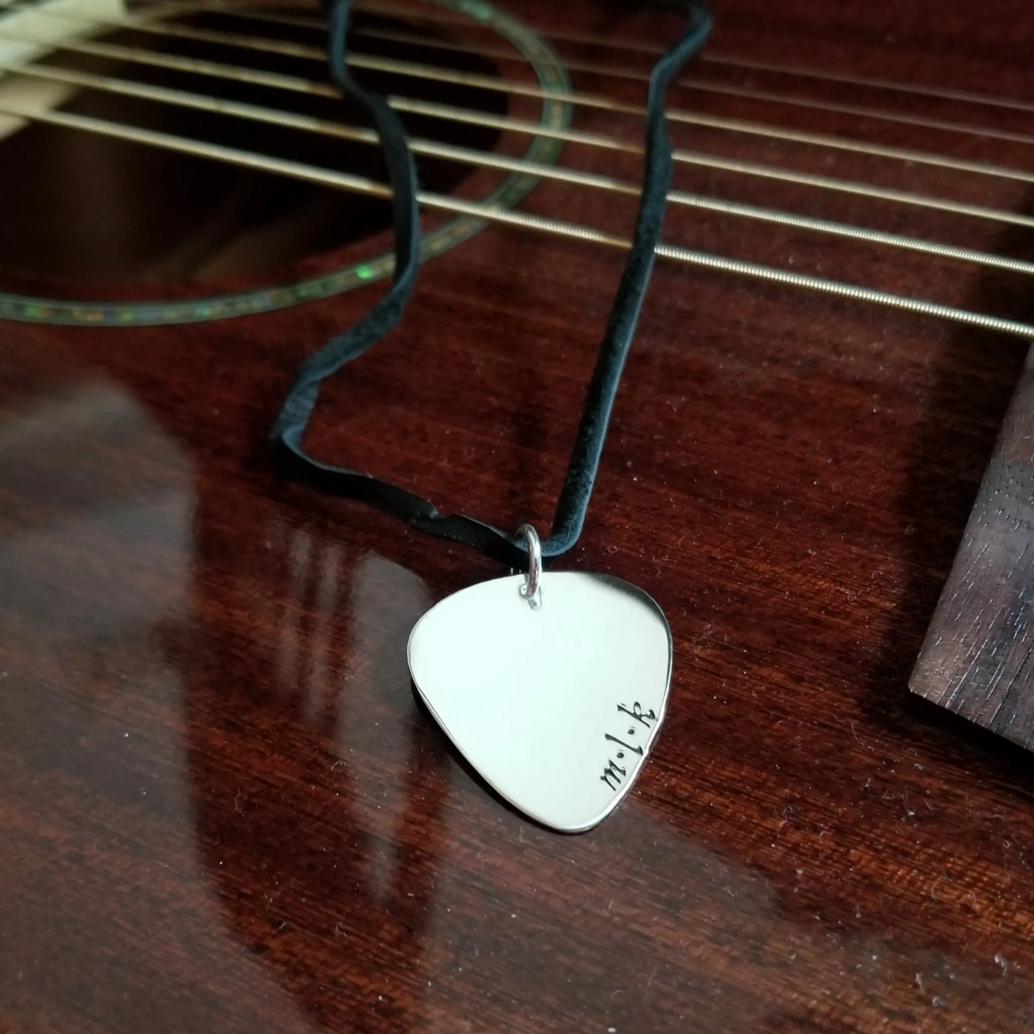 Custom Guitar Pick Necklace - Sterling Silver