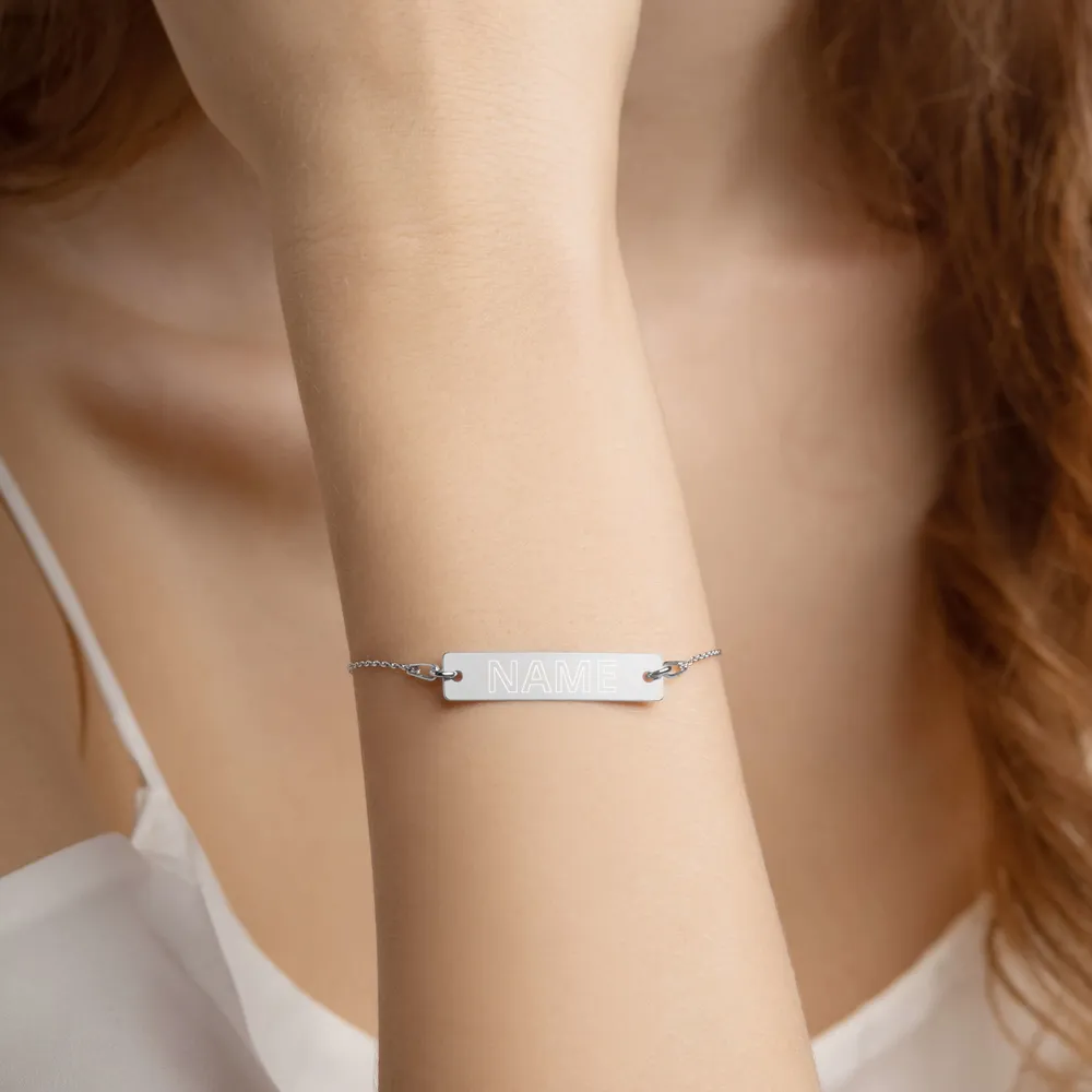 Custom Name Engraved Silver Bar Chain Bracelet