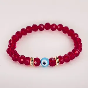 Dark Red Beaded Evil Eye Kids Bracelet – Protective & Style