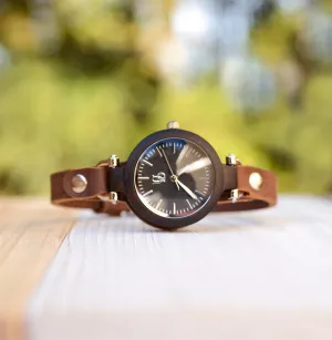 Dark Wooden Watches For Women with Premium Leather Strap
