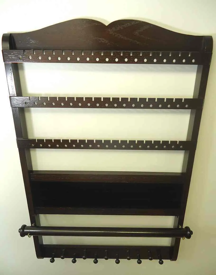 Deluxe Jewelry Organizer Cocoa Brown Oak, Earring Organizer, Necklace Bracelet Holder, Wall Hanging