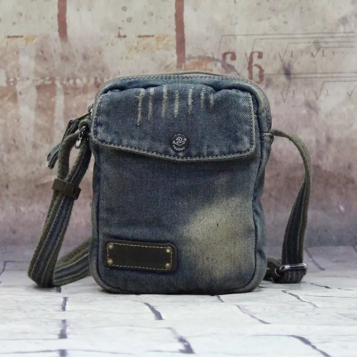 Denim Small Side Bag Mens Denim Vertical Phone Shoulder Bags Vintage Denim Mini Crossbody Bag For Women