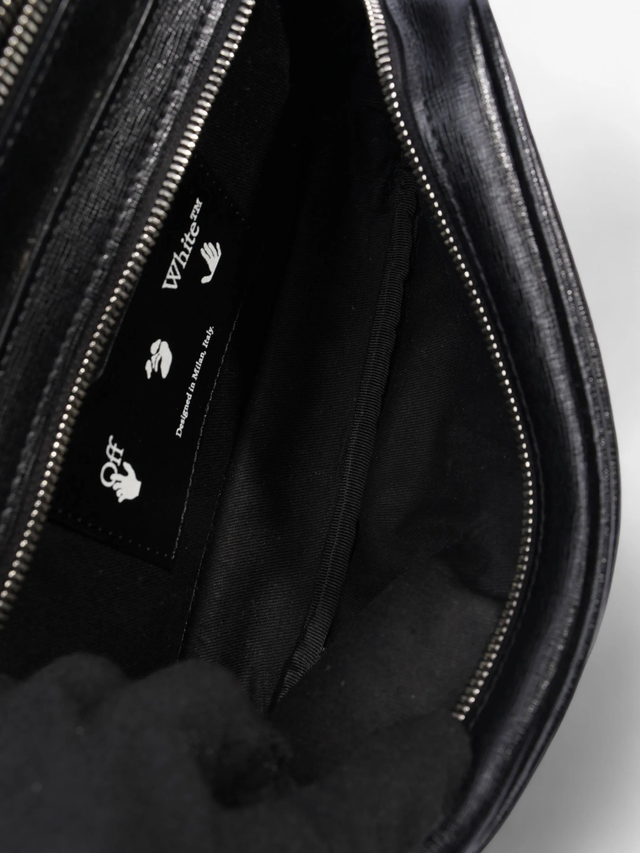 Diagonal Double Zip Black / White / Yellow Strap Leather