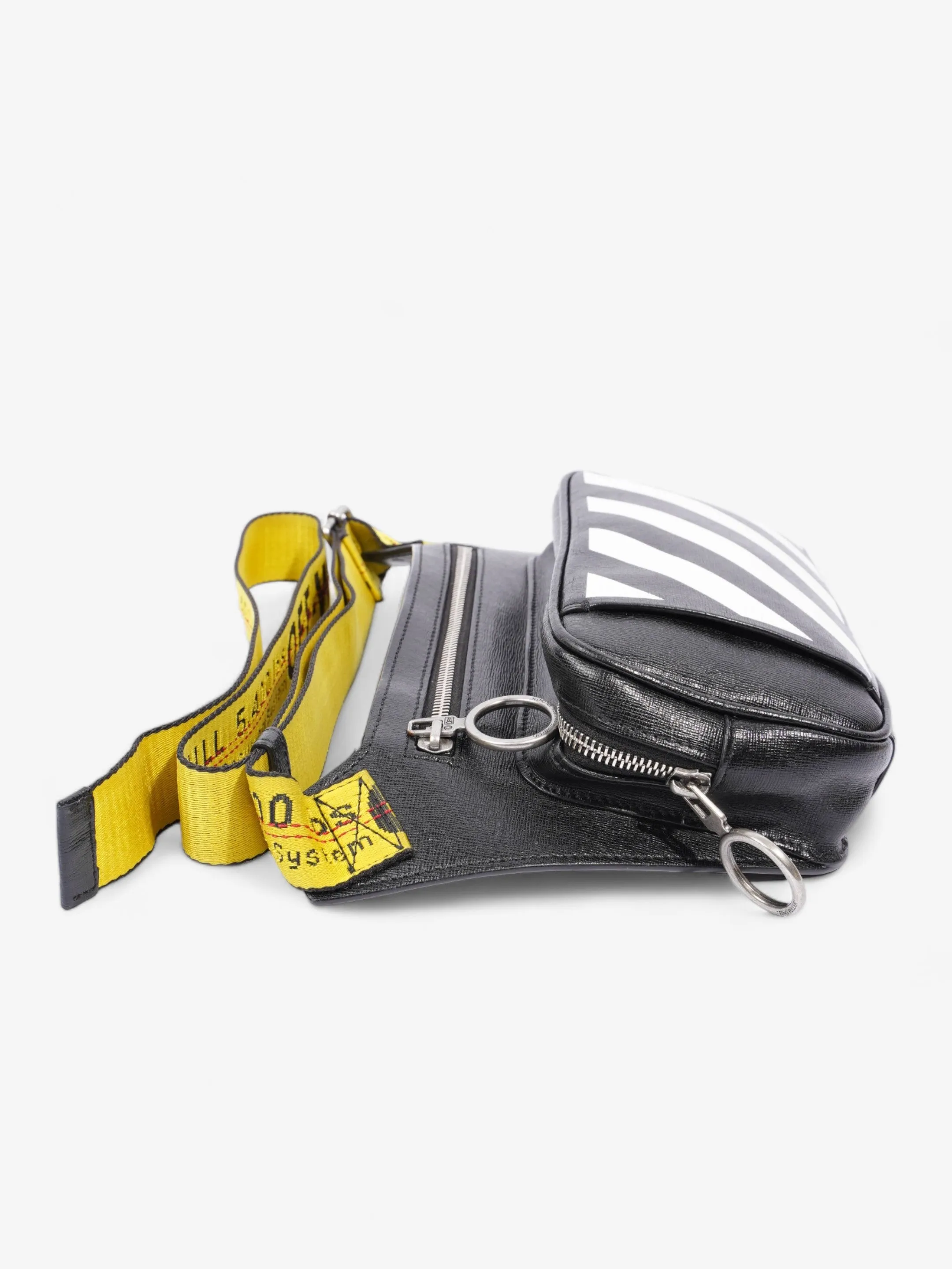 Diagonal Double Zip Black / White / Yellow Strap Leather