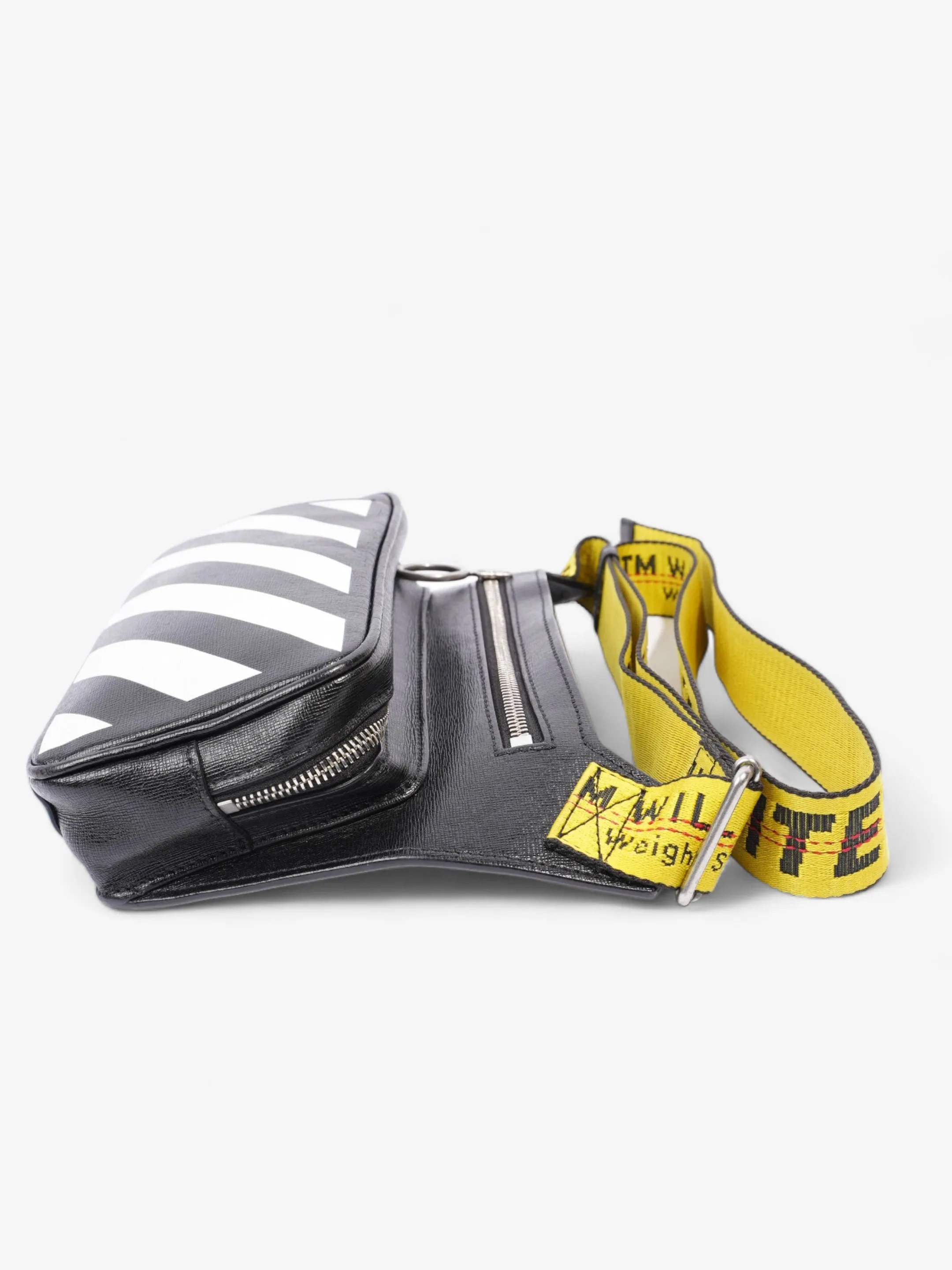 Diagonal Double Zip Black / White / Yellow Strap Leather