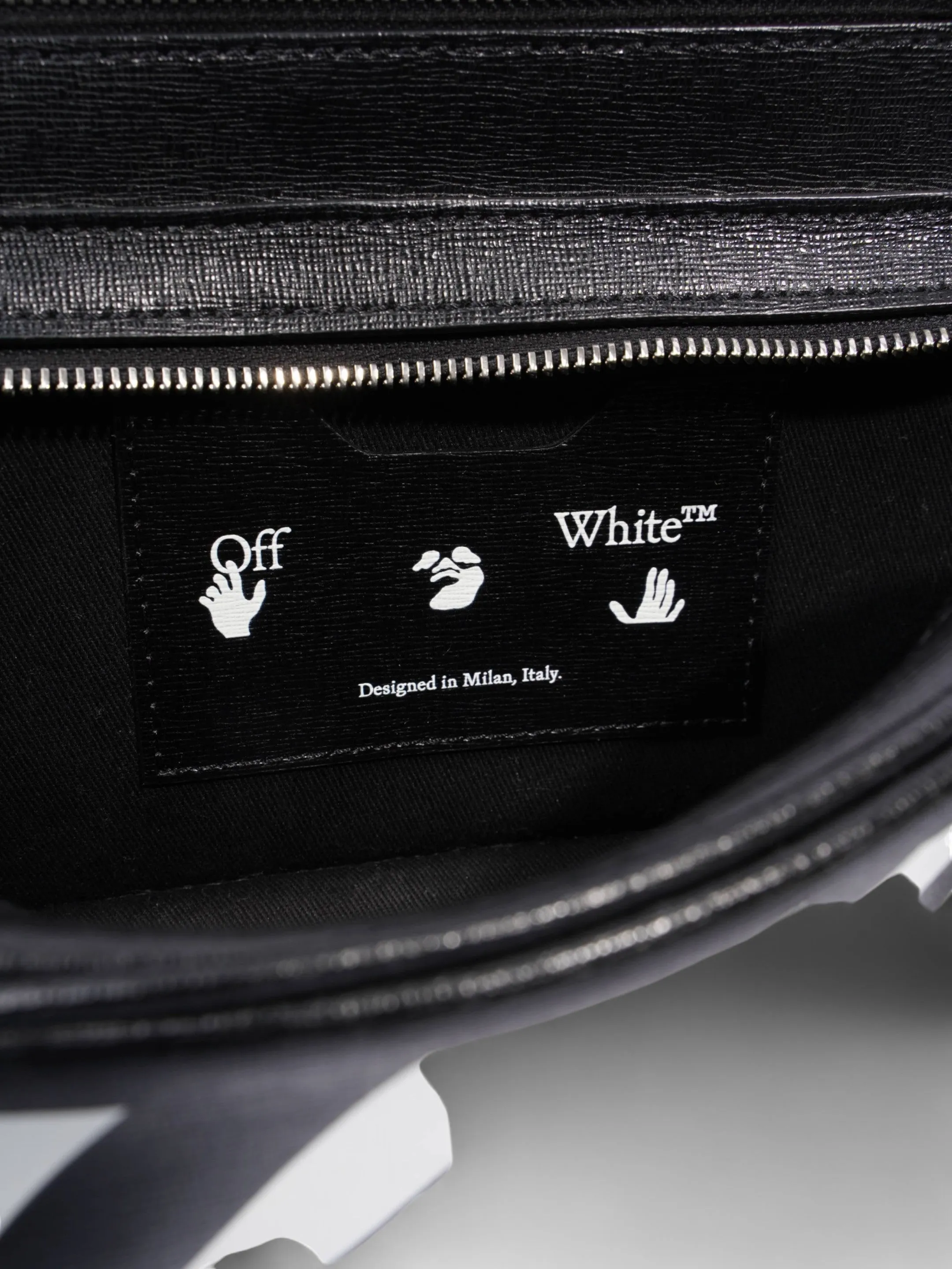 Diagonal Double Zip Black / White / Yellow Strap Leather