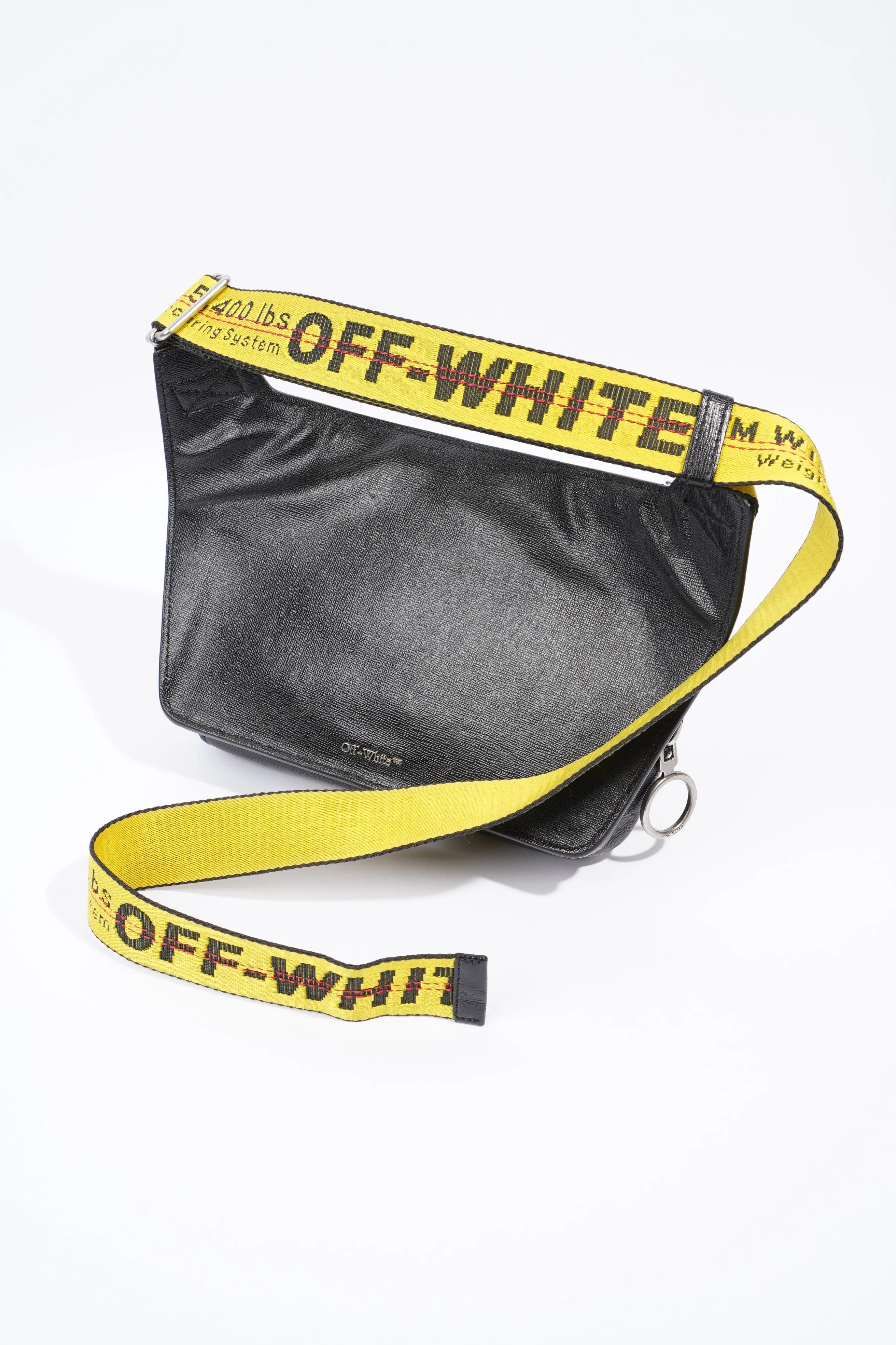Diagonal Double Zip Black / White / Yellow Strap Leather