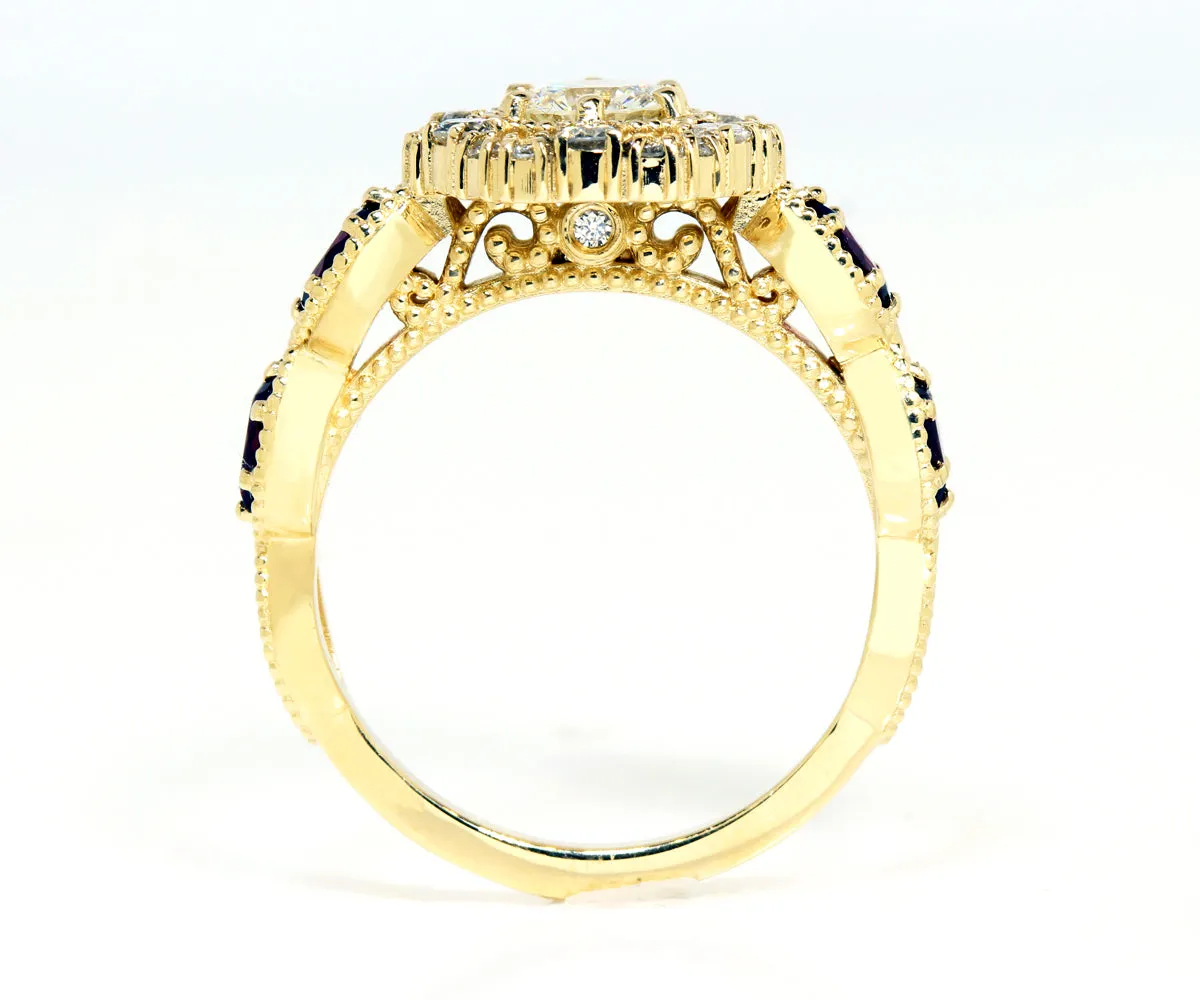 Diamond and Garnet Floral Custom Engagement Ring