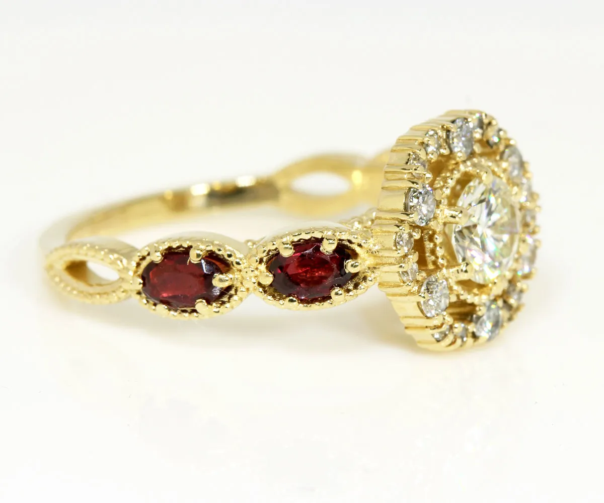 Diamond and Garnet Floral Custom Engagement Ring